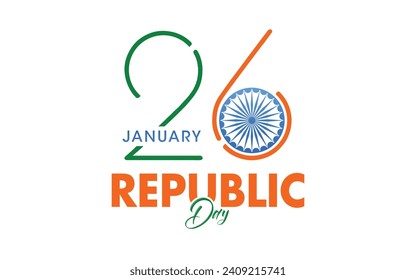 Happy Republic Day Calligraphic Typography Text with Tri Color Indian Flag Background Design, Greeting Card, Cover, Banner. Vector Template