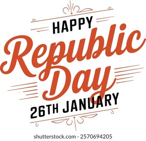 Happy Republic Day Calligraphic Typography Text with Background Design, Greeting Card, Cover, Banner. Vector Template

