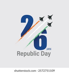 Happy Republic Day celebrate in 26 January creative banner design with jet fighter.