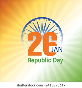 Happy Republic Day celebrate in India on 26th January, tricolor background, with Ashoka Chakra, banner design