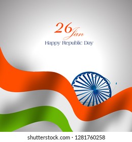 Happy Republic Day celebration poster, or greeting card design, background with text 26 January, Ashoka Wheel on indian flag, - Vector