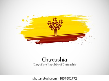 Happy republic day of Chuvashia with creative brush flag background