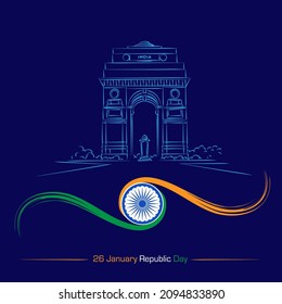 Happy Republic Day, ColourVector Illustration Of Republic Day India, Card Design Of 26 January