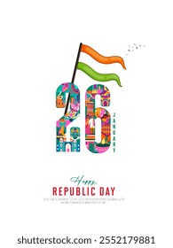 Feliz Dia da República conceito criativo. 26 de janeiro - Celebração do Dia da República da Índia. Cartão comemorativo, ilustração vetorial 3d.