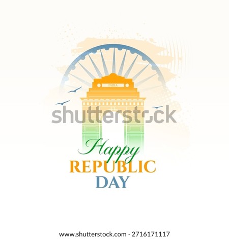 happy republic day event background with tricolor theme india gate and ashok chakra vector