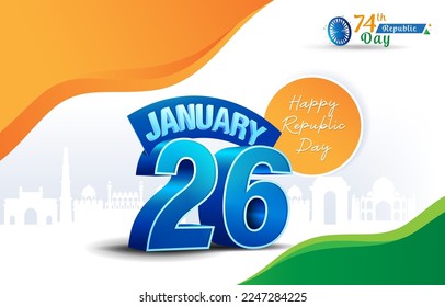 Happy republic day greeting for 26th January. The Constitution of India came into force on 26 January 1950.