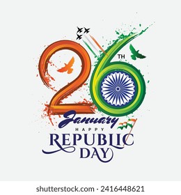 happy republic day greeting with dry brush 26th logo