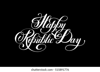 Happy Republic Day handwritten ink lettering inscription for indian winter holiday 26 January, calligraphy vector illustration