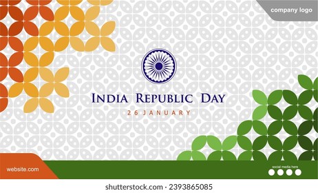 Happy Republic Day of India 26 January Template Banner. Design with  Ashoka Wheel, Tricolor Pattern, and Social Media Spot. Suitable for Company Background and Greeting Card