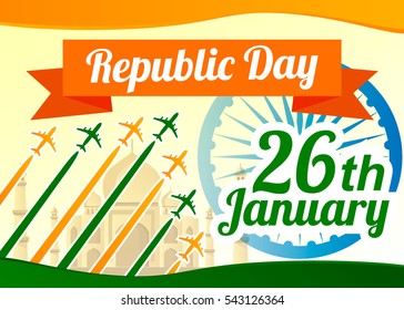 Happy Republic Day of India 26 January. Web banner, poster, placard. Vector illustration.