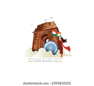 Happy Republic Day of India 26th January  celebration with flag India gate 