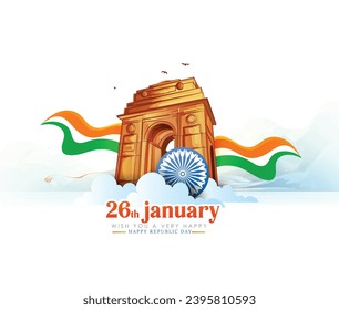 Happy Republic Day of India 26th January  celebration with flag India gate 