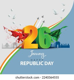 happy republic day India. 3d letter with Indian flag. abstract vector illustration design