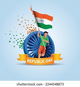 happy republic day India. 3d wheel with Indian flag. abstract vector illustration design