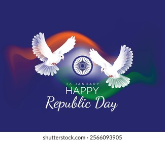 Happy Republic Day India abstract colorful  smoke and pigeon  Social Media Post and Flyer Template. 26 January - Indian Republic Day