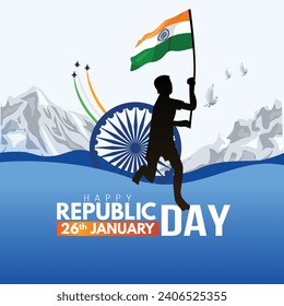 happy republic day India. Ashoka chakra with running man. abstract vector illustration design