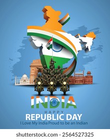 happy republic day India. Ashoka chakra with Indian map. abstract vector illustration design