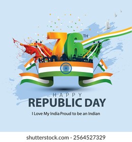 happy republic day India. Ashoka chakra with Indian map. abstract vector illustration design