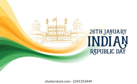 happy republic day of india banner with red fort sketch vector 