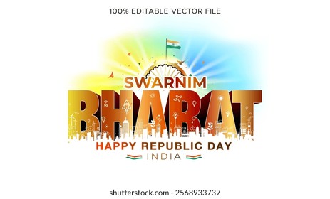 Happy Republic Day of India is celebrated on 26 january greeting card. Swarnim bharat virasat aur vikas 2025 theme and concept design.