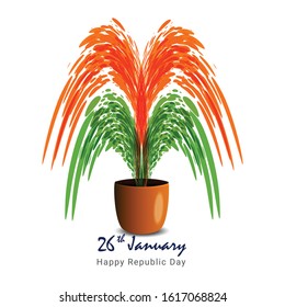 Happy Republic Day of India celebration 26 January text with India famous monuments and Indian flag on background for Happy Republic Day poster design.