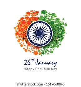 Happy Republic Day of India celebration 26 January text with India famous monuments and Indian flag on background for Happy Republic Day poster design.