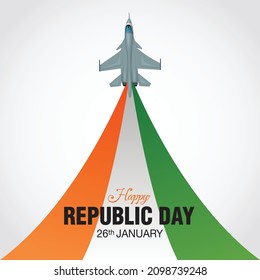 Happy Republic Day India concept with vector  illustration of fighter jets and Indian flag colors, with  white background.