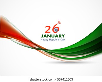 Happy Republic day of India festival With waved lines for Elegant Indian flag theme, Good Concept, Beautiful Greeting Card Design and Background Vector Illustration...