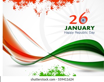 Happy Republic day of India festival With waved lines for Elegant Indian flag theme, Good Concept, Beautiful Greeting Card Design and Background Vector Illustration...