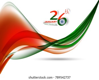 Happy Republic day of India festival With waved lines for Elegant Indian flag theme, Good Concept, Beautiful Greeting Card Design and Background Vector Illustration...