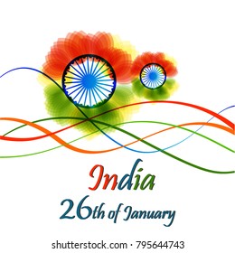 Happy Republic day of India festival With waved lines for Elegant Indian flower flag theme, Good Concept, Beautiful Greeting Card Design and Background Vector Illustration...