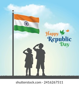 Happy Republic Day India,  Flag Hoisting, Salute, Design Post Vector