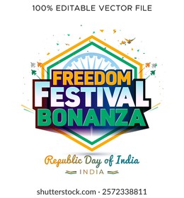 Happy Republic Day of India. Freedom festival sale promotion concept, bonanza, offer, deal, discount logo.