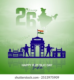Happy Republic Day India greeting card design for social media posts and Republic Day celebration design