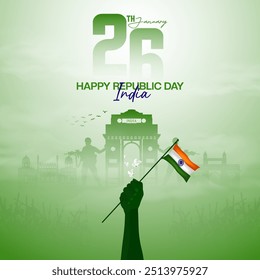 Happy Republic Day India greeting card design for social media posts and Republic Day celebration design