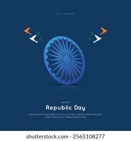 Happy Republic Day of India greeting card design. 76th Republic Day India creative poster and background vector illustration design.