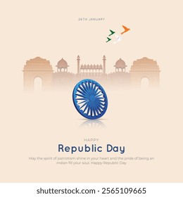 Happy Republic Day of India greeting card design with india Map. 76th Republic Day India creative poster and background vector illustration design.