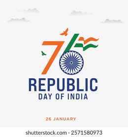 Happy Republic Day India greeting card design for social media posts and Republic Day celebration.26 January  Republic Day of India.