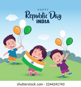 Feliz Día de la República India saludos con felices niños diseño de ilustración vectorial