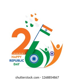 happy republic day of india illustration vector, celebrate 26 january indian republic