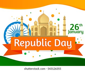 Happy Republic Day of India. Illustration or background for 26 January. Flat design. EPS10.