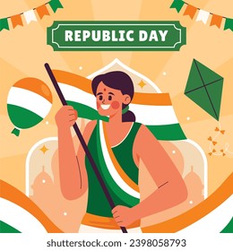 Happy Republic Day of India. Indian republic day background. January 26. Indian republic day celebration. Cartoon Vector illustration Template for Poster, Banner, Flyer, Greeting, Card, Cover, Post.