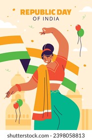 Happy Republic Day of India. Indian republic day background. January 26. Indian republic day celebration. Cartoon Vector illustration Template for Poster, Banner, Flyer, Greeting, Card, Cover, Post.
