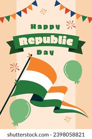Happy Republic Day of India. Indian republic day background. January 26. Indian republic day celebration. Cartoon Vector illustration Template for Poster, Banner, Flyer, Greeting, Card, Cover, Post.