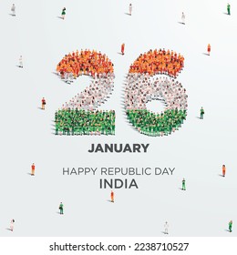 Happy Republic Day India. A large group of people form to create the number 26 as India celebrates its Republic Day on the 26th of January. Vector illustration.