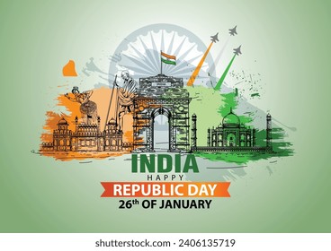 Happy Republic Day of India. monument and Landmark. abstract vector illustration graphic design.