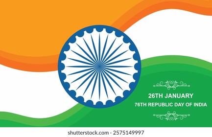 Happy Republic Day of India. monument and  famous Indian Landmarks with Ashoka Chakra. 26th January, 15th of august. Indian Republic Day Celebration with Text. 