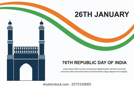 Happy Republic Day of India. monument and  famous Indian Landmarks with Ashoka Chakra. 26th January, 15th of august. Indian Republic Day Celebration with Text. 