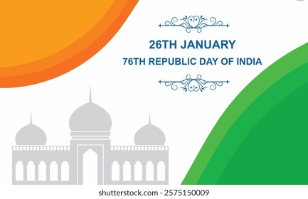 Happy Republic Day of India. monument and  famous Indian Landmarks with Ashoka Chakra. 26th January, 15th of august. Indian Republic Day Celebration with Text. 