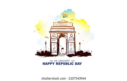 Alles Gute zum Tag der Republik Indien. Neues Style Tricolor-Flag und India erhalten Hintergrund.